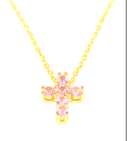 AIME PINK Cross Necklace, Gold, Pink Crystal Meghan Browne Accessories