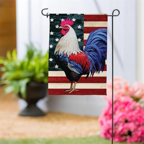 All American Rooster Suede Garden Flag Evergreen Garden Flag