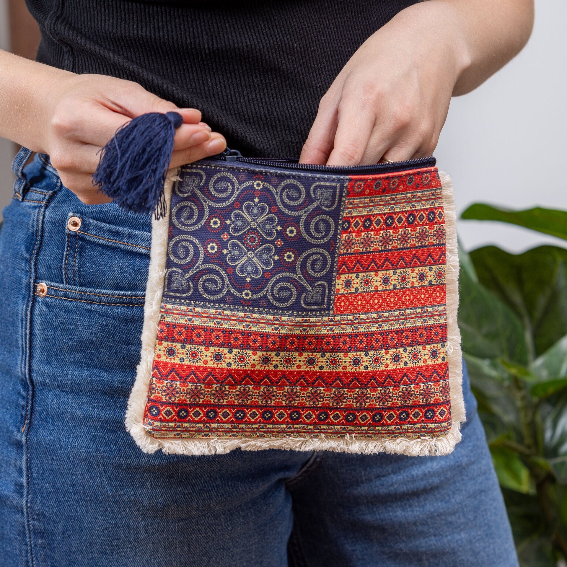 Americana BOHO Zippered Pouch by Junk Gypsy Evergreen Purse