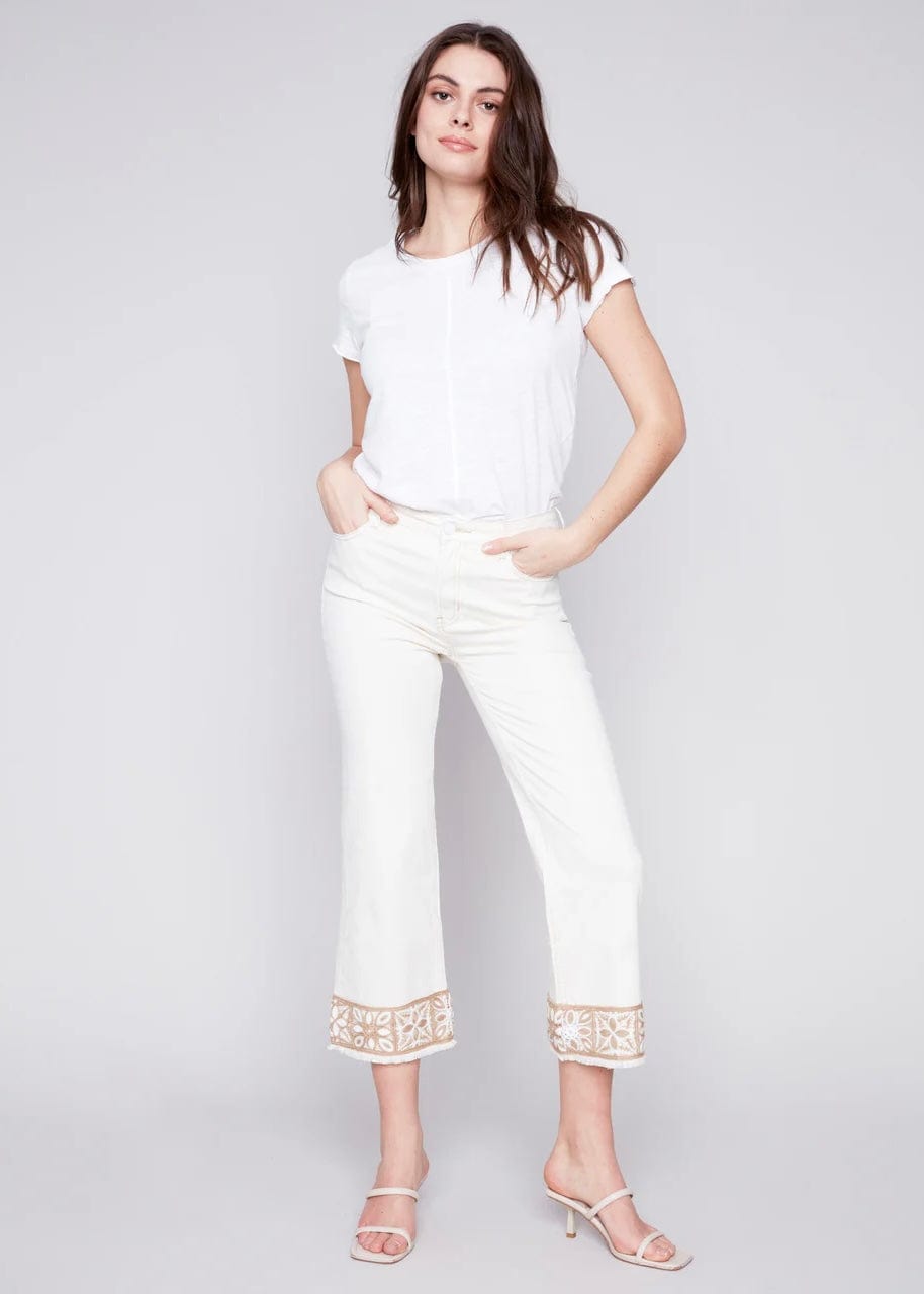 Ankle Stretch Twill Pant with Crochet by Charlie B Charlie B