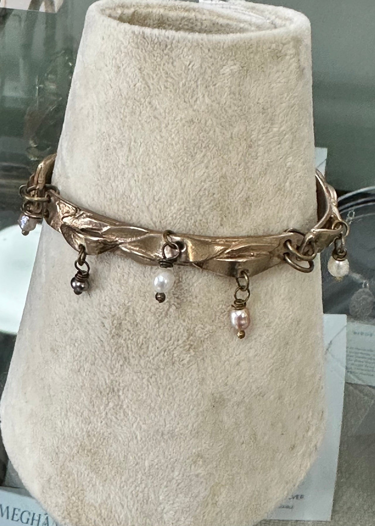 Anna Pavlova Bronze Cuff with Pearl Lock and Key Bracelet