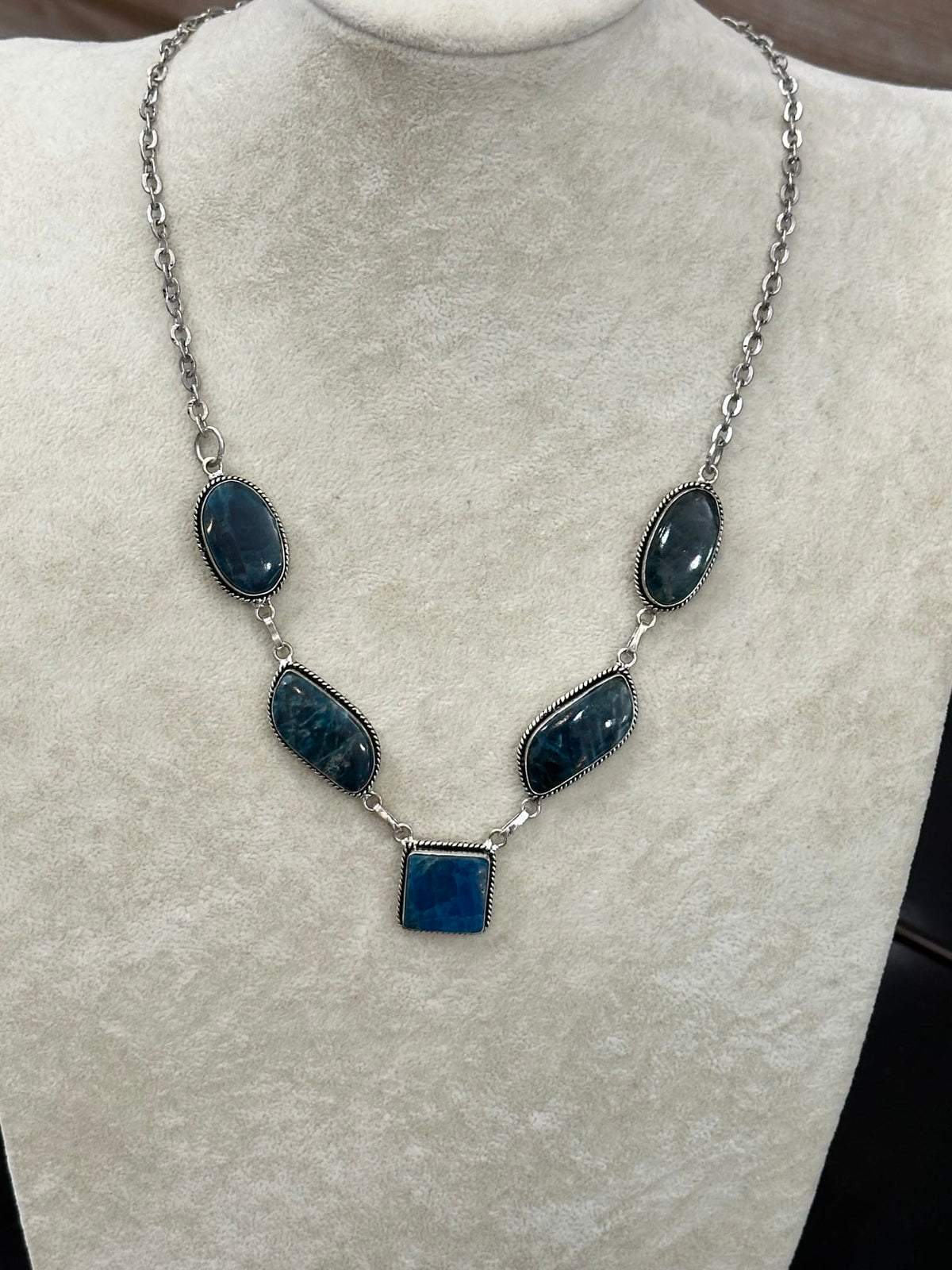 Apatite 5-Stone Bib Necklace, Silver, 20" Anju Jewelry Necklace