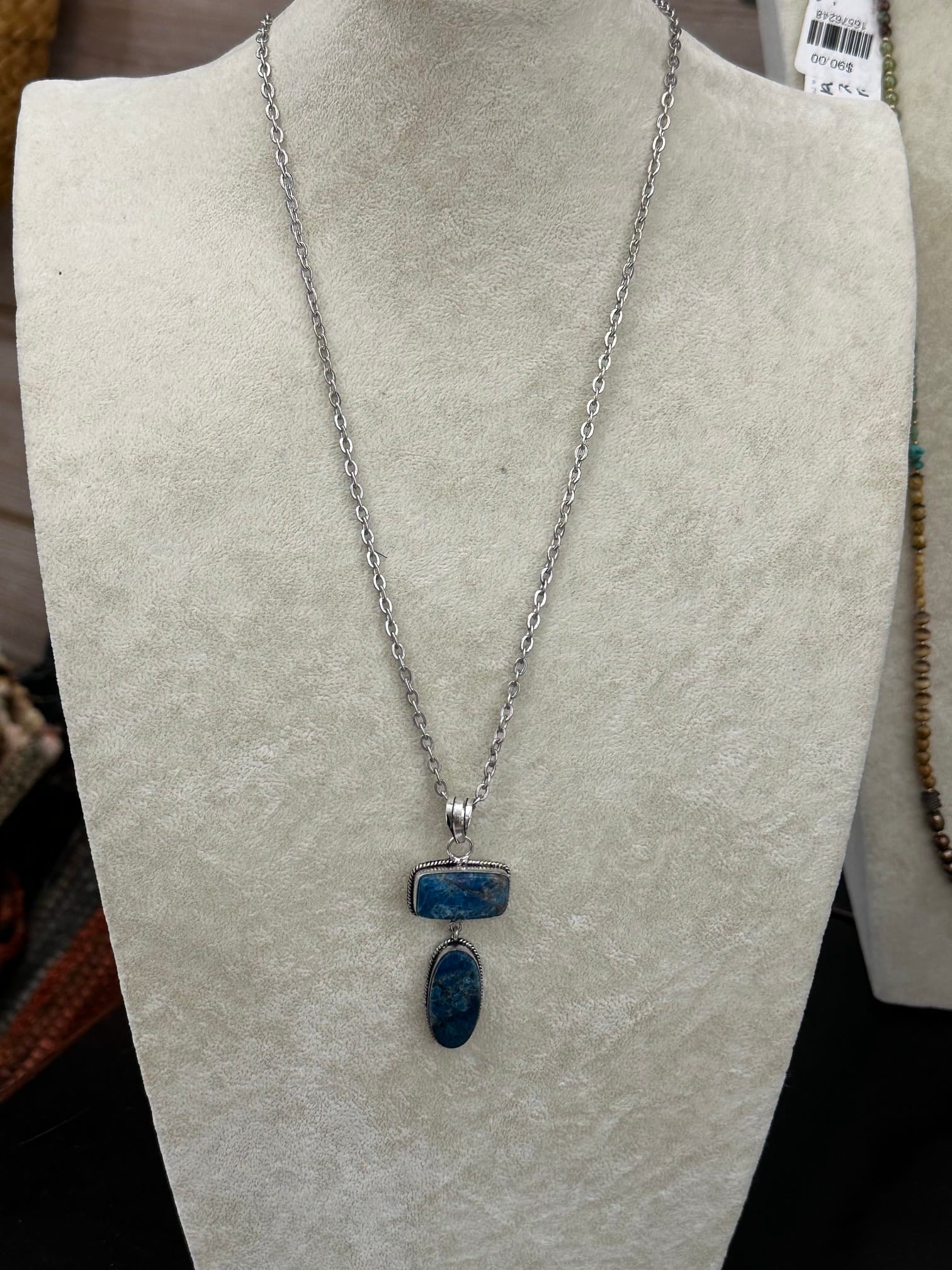 Apatite Double Stone Pendant Necklace, Silver Tone, 32" Anju Jewelry Necklace