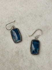Apatite Stone Drop Earrings, Teal Blue, Silver Bezel Anju Jewelry Earrings