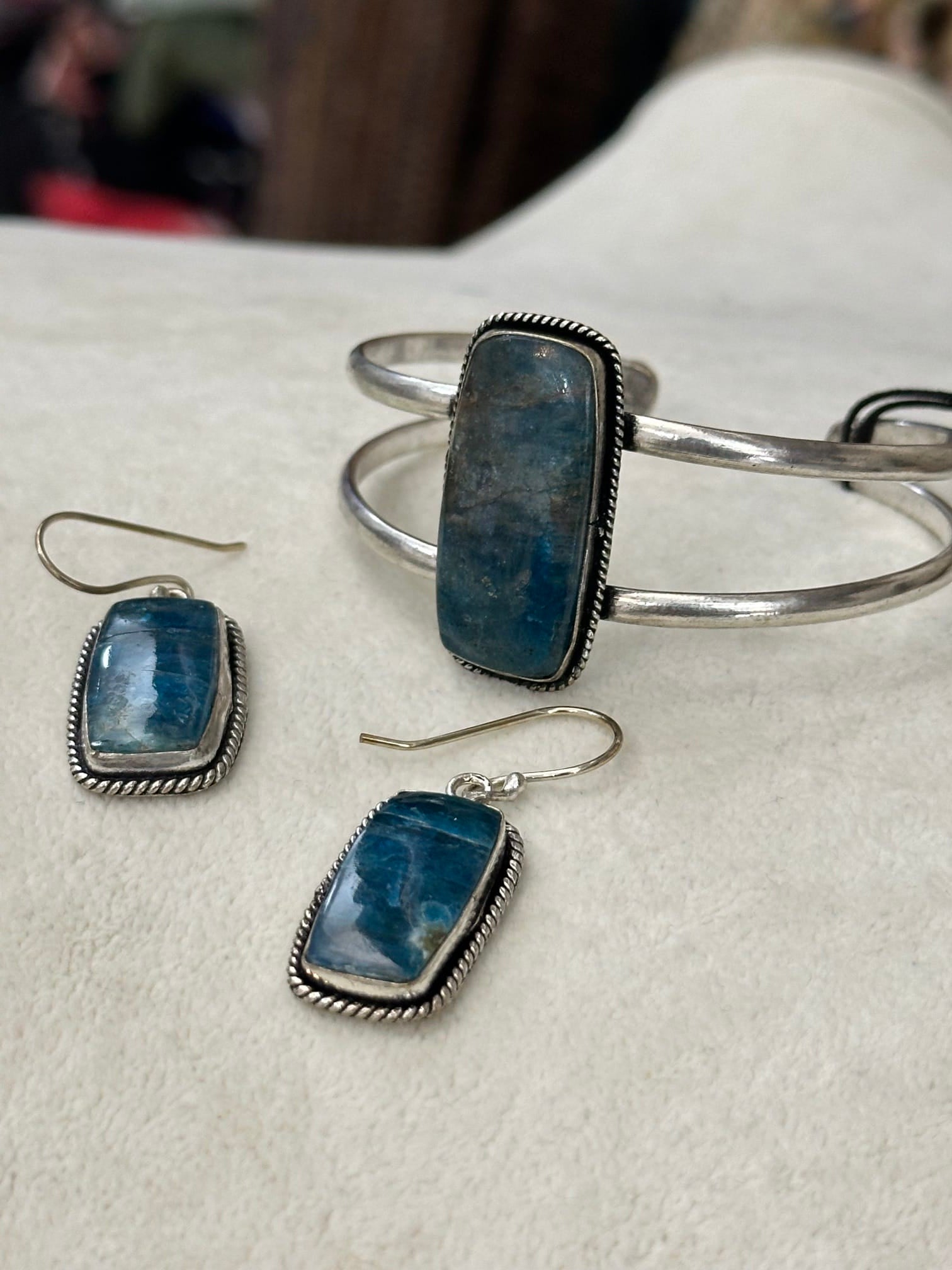 Apatite Stone Silver Cuff Bracelet, Blue Anju Jewelry Bracelet