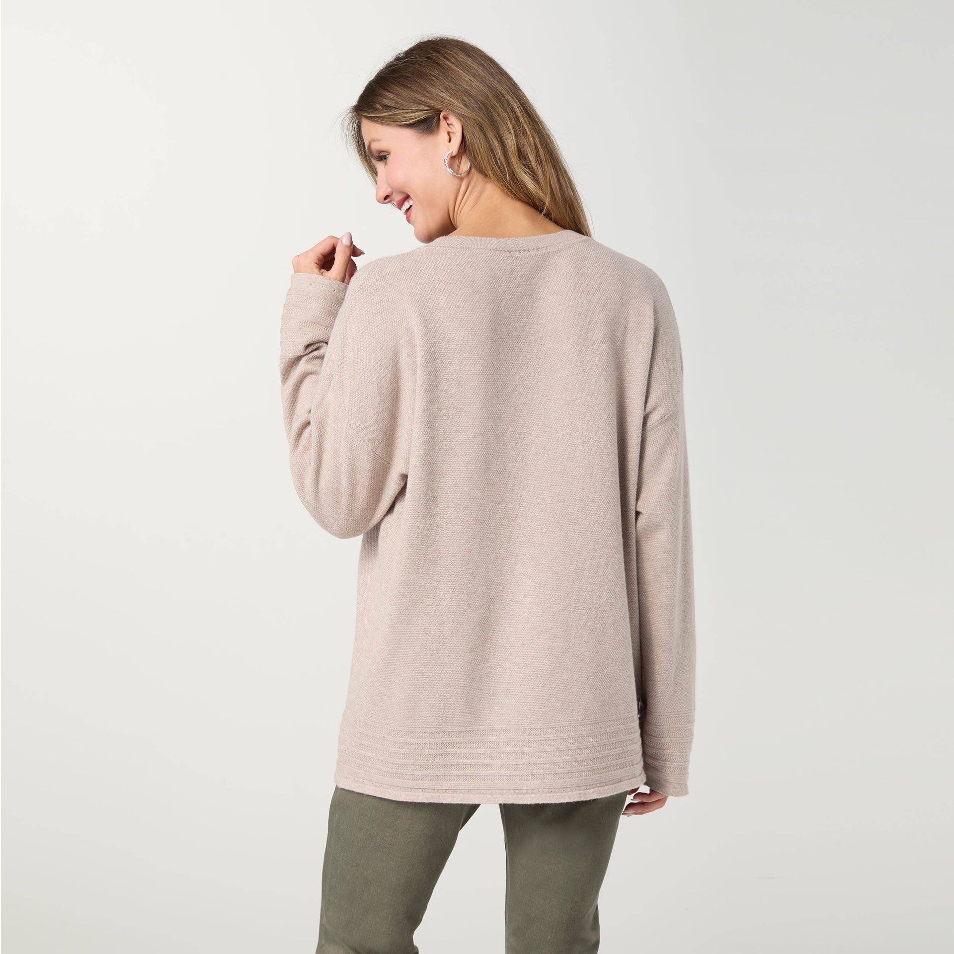 Arvilla Sweater with Border Detail: Doeskin / S/M COCO + CARMEN