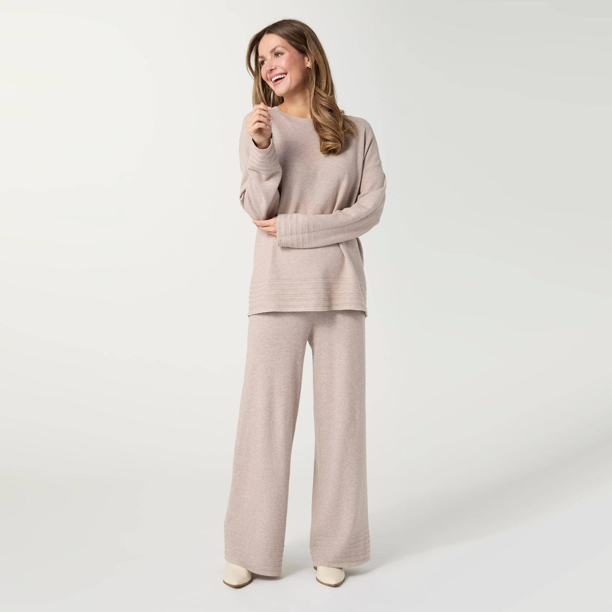 Arvilla Sweater with Border Detail: Doeskin / S/M COCO + CARMEN