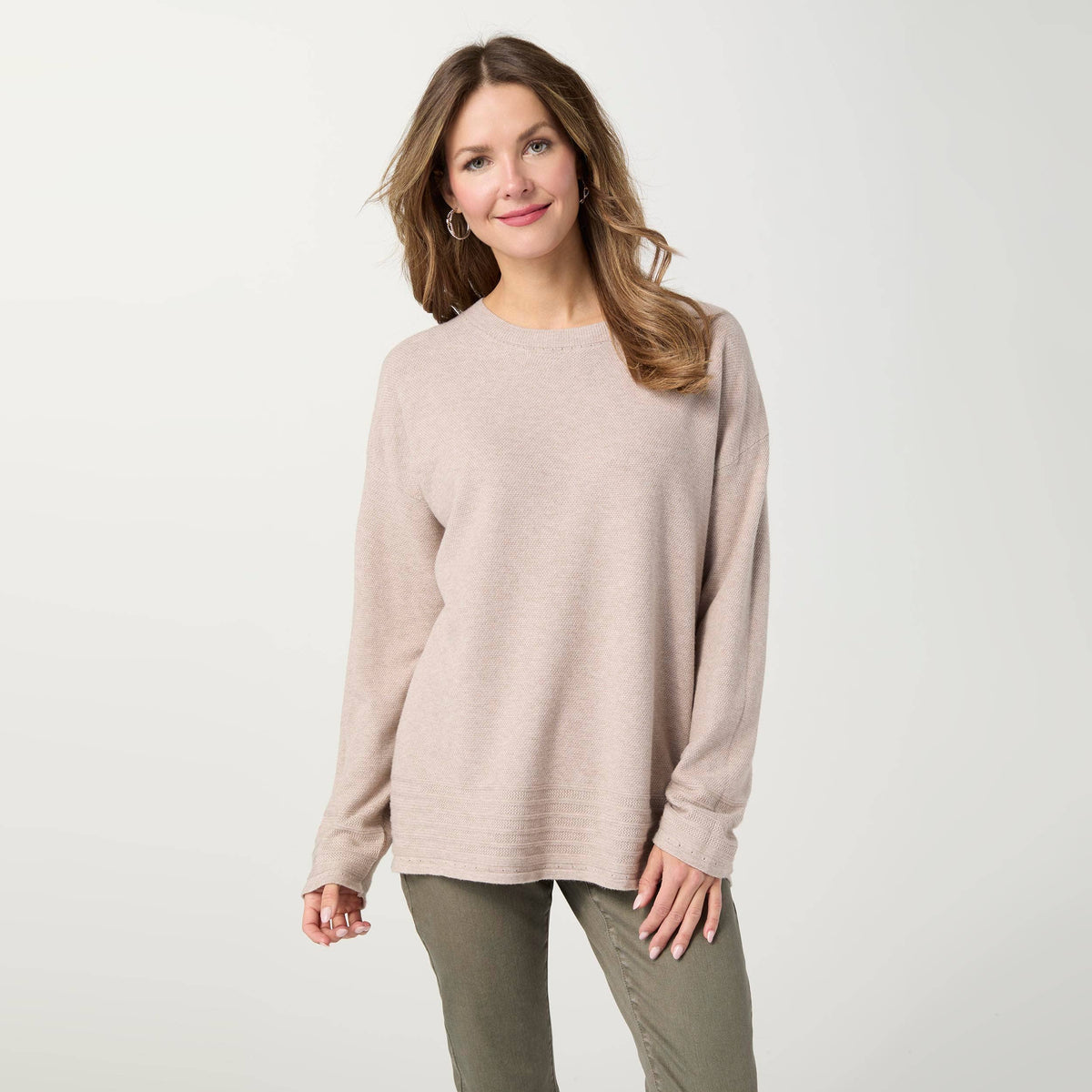 Arvilla Sweater with Border Detail: Doeskin / S/M COCO + CARMEN