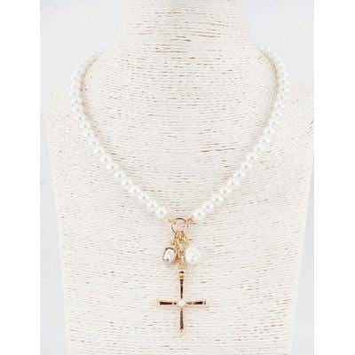 Aspen Gold Pearl Cross Pendant Necklace, White Meghan Browne Accessories