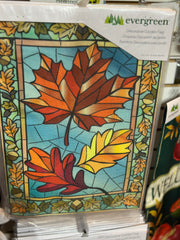 Autumn Leaves Stained Glass Burlap Garden Flag Evergreen Garden Flag