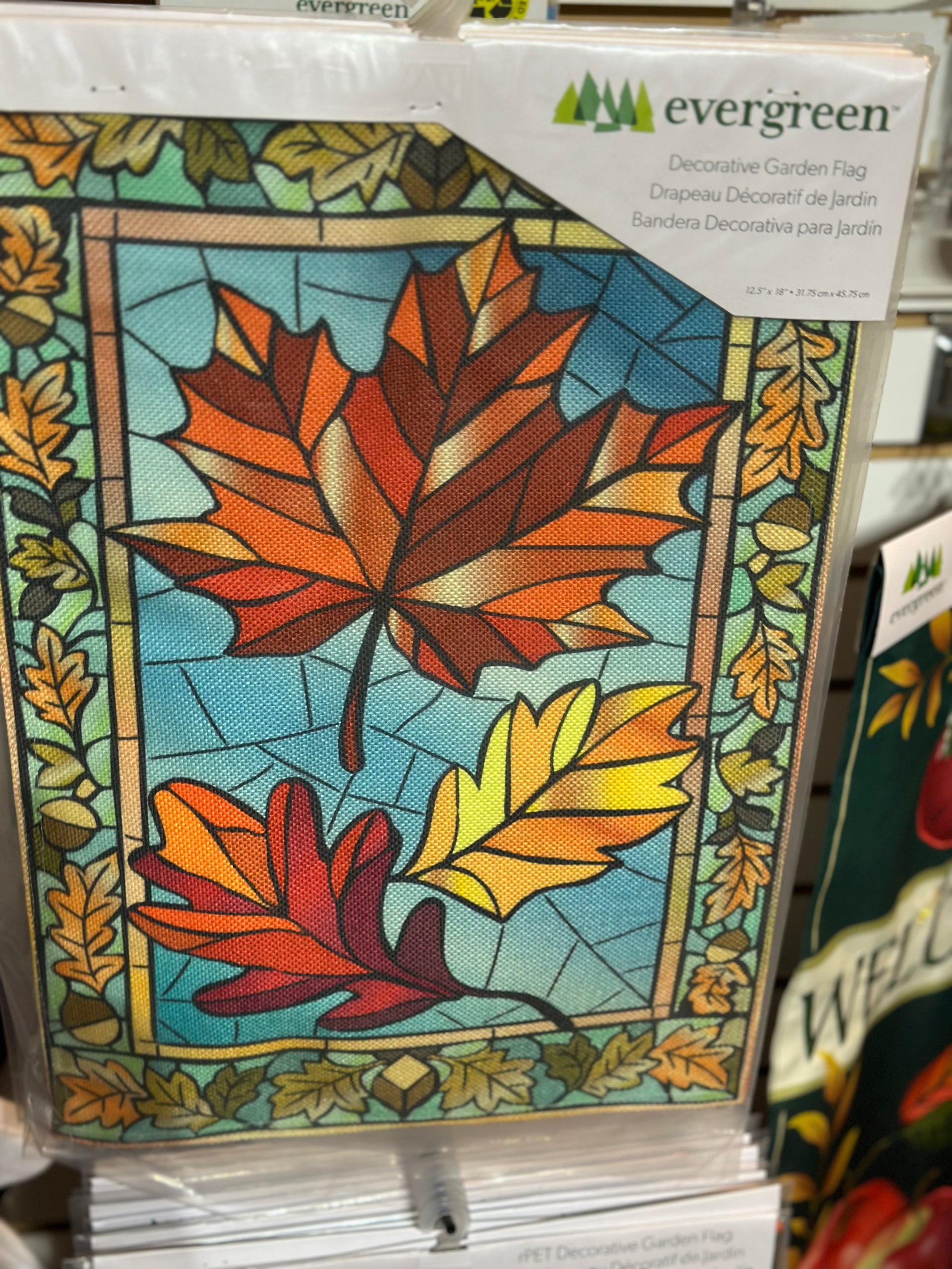 Autumn Leaves Stained Glass Burlap Garden Flag Evergreen Garden Flag