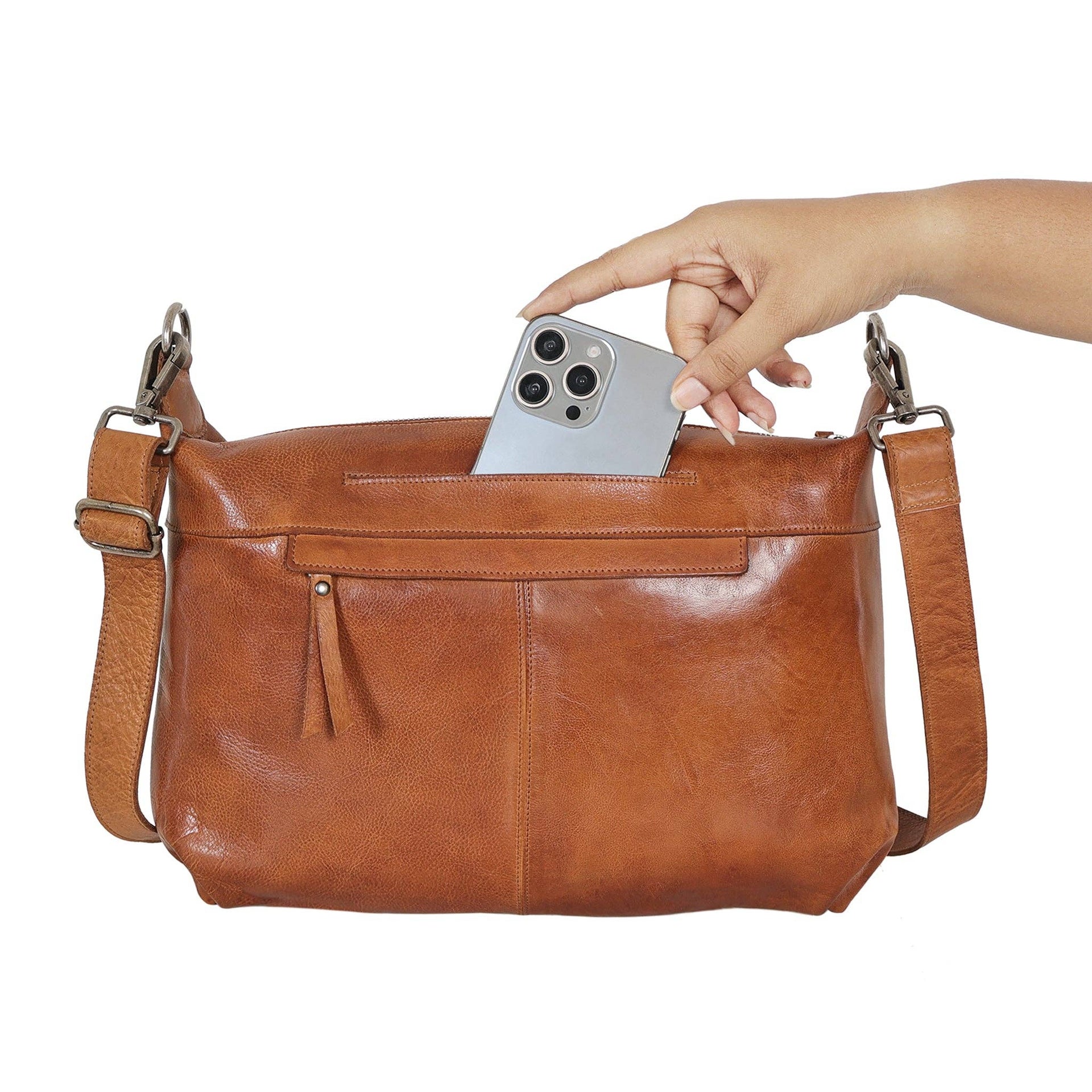Avery Diamond Leather Crossbody Bag: Cognac Latico Leathers