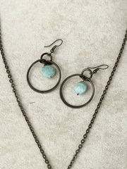 Banjara Amazonite Hoop Drop Earrings, Antiqued Bronze Anju Jewelry Earrings