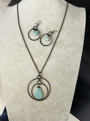 Banjara Amazonite Hoop Drop Earrings, Antiqued Bronze Anju Jewelry Earrings