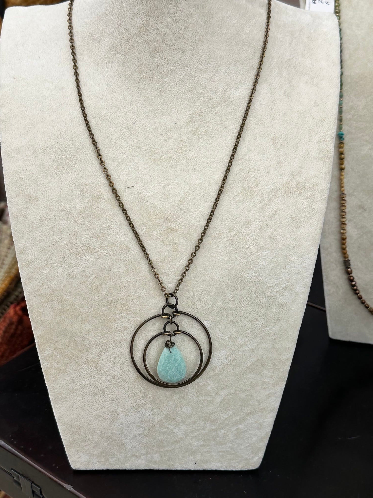 Banjara Collection Amazonite Pendant Necklace, Antiqued Bronze Anju Jewelry Necklace
