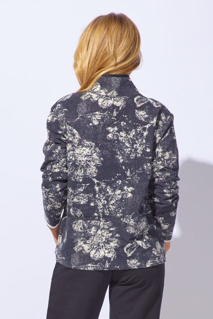 Batik Floral Quarter Zip in Black Habitat Fleece