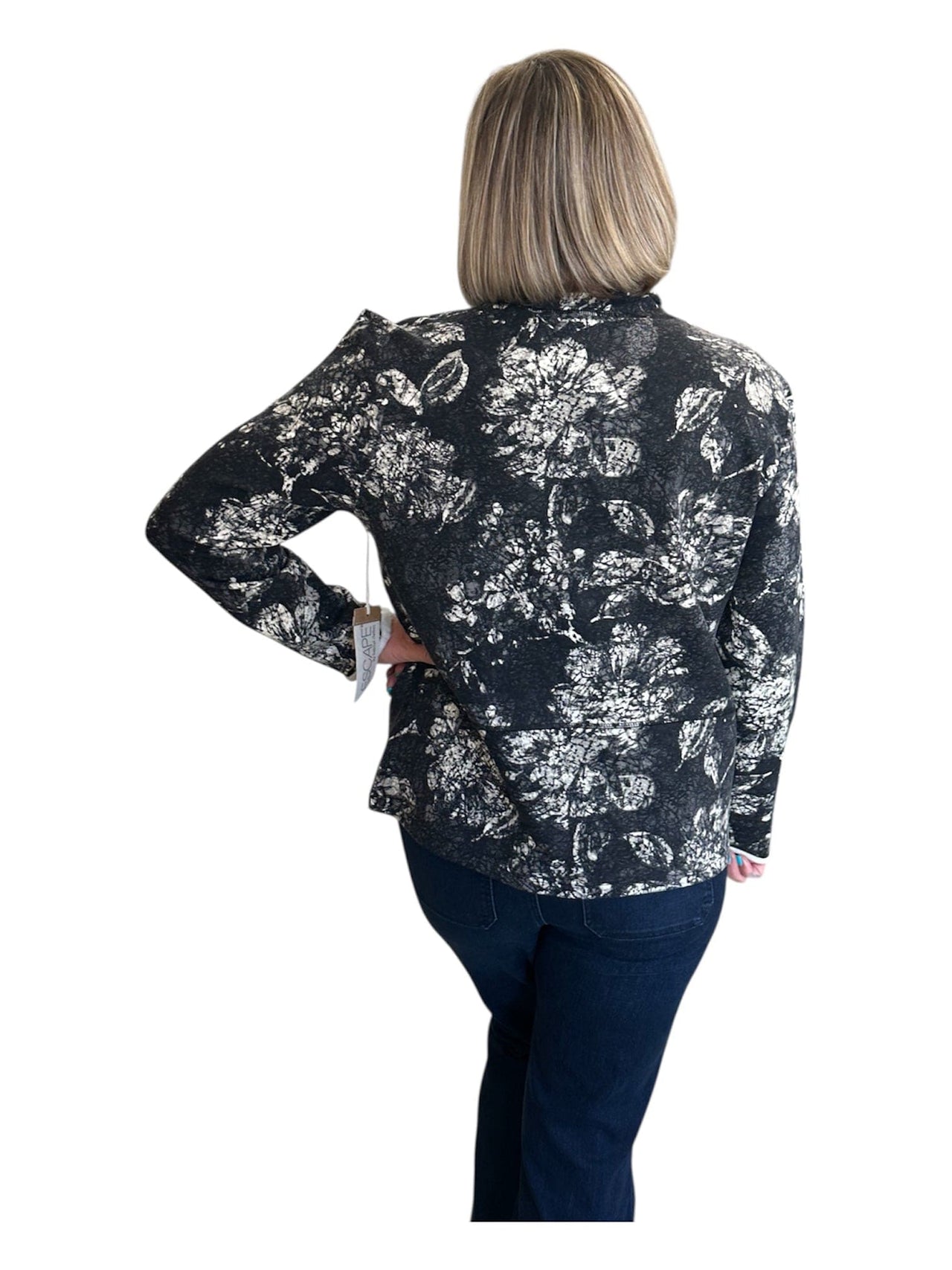 Batik Floral Quarter Zip in Black Habitat Fleece