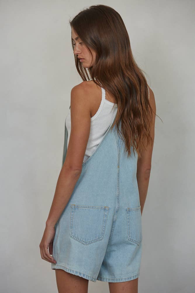 BD215 | Oversized Woven Denim Overall Shorts With Cuffs: Light Denim / S By Together