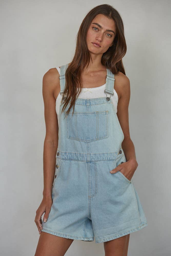 BD215 | Oversized Woven Denim Overall Shorts With Cuffs: Light Denim / S By Together