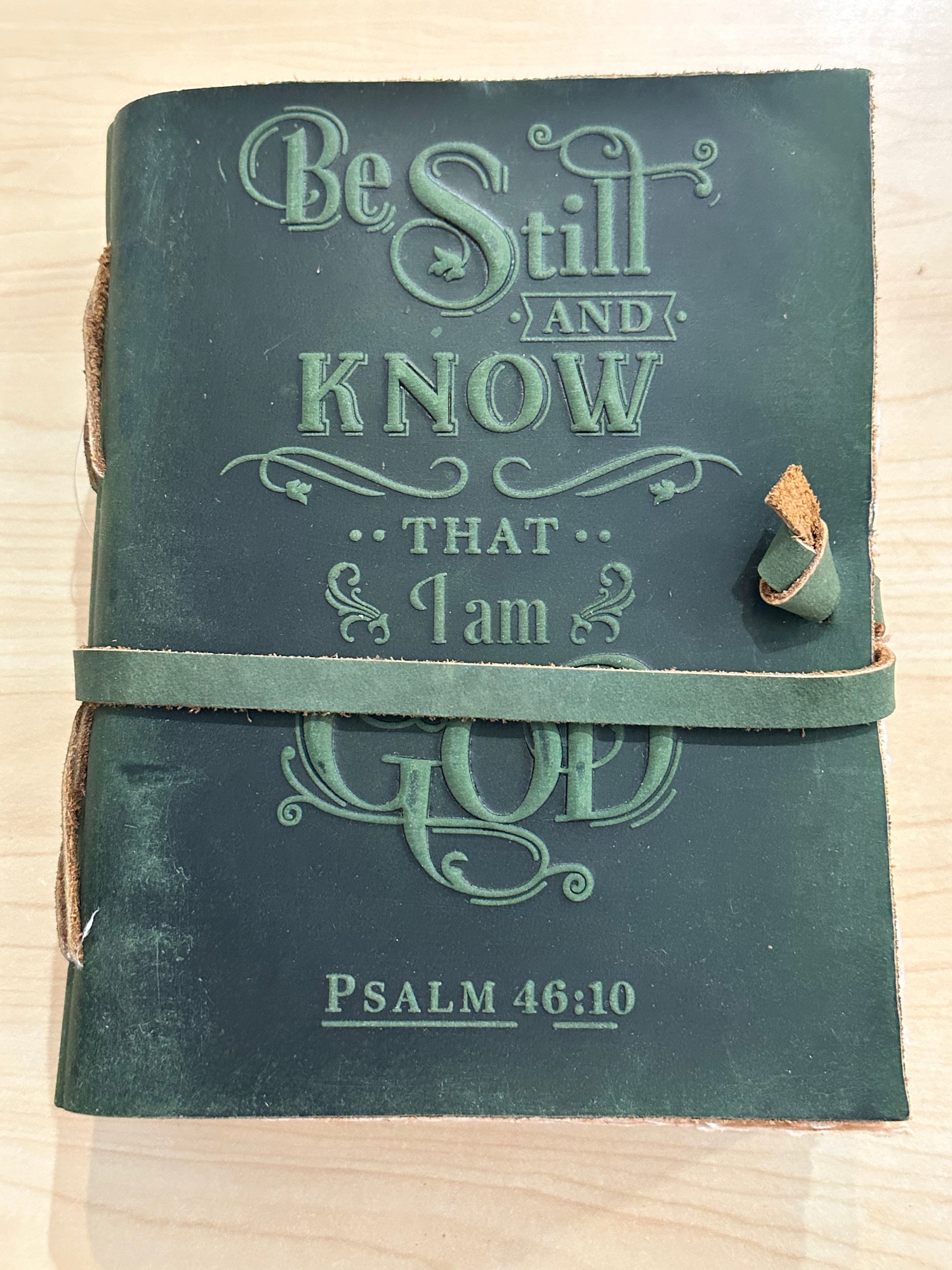 Be Still & Know Leather Journal K & K Interiors Journal emerald