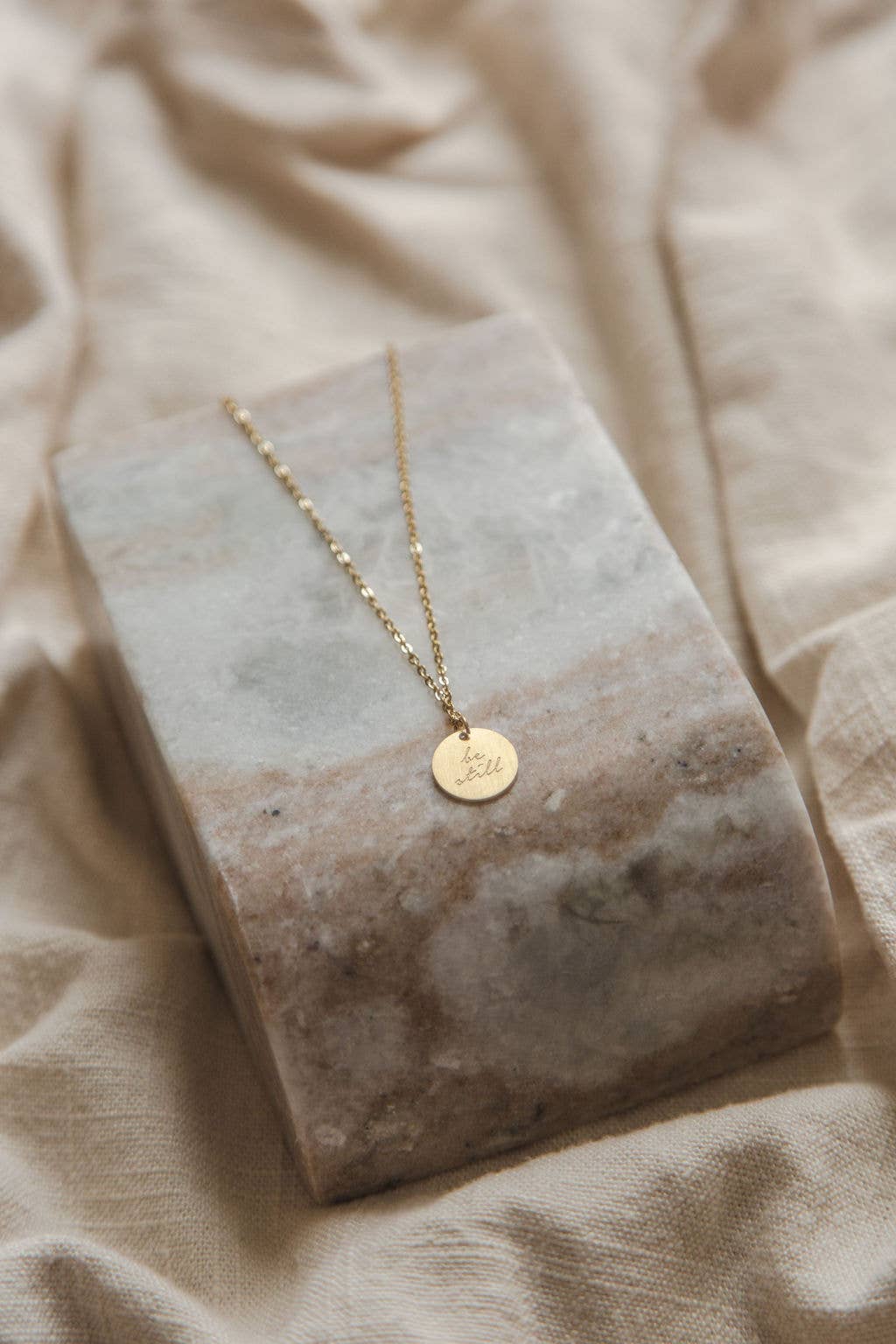 Be Still & Know Pendant: 14K Matte Script The Vintage Sparrow