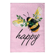 Bee Happy Pink Burlap Garden Flag Evergreen Garden Flag