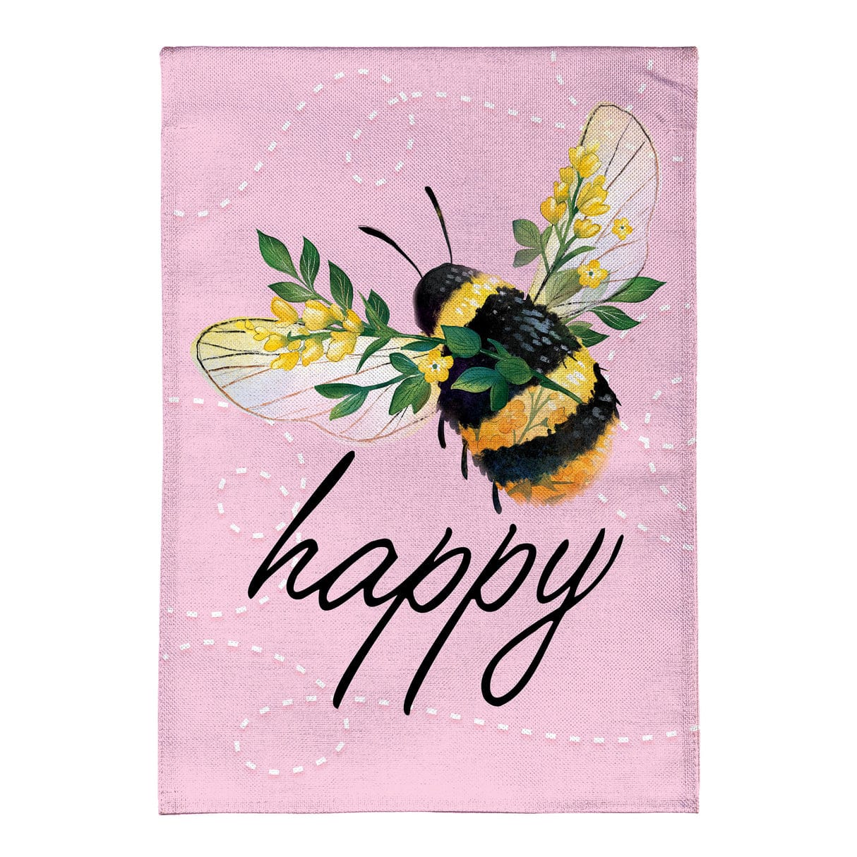 Bee Happy Pink Burlap Garden Flag Evergreen Garden Flag