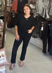 Black Knit Sweater with Scattered Sequin Detail, Black Modes Corwik Collections LLC