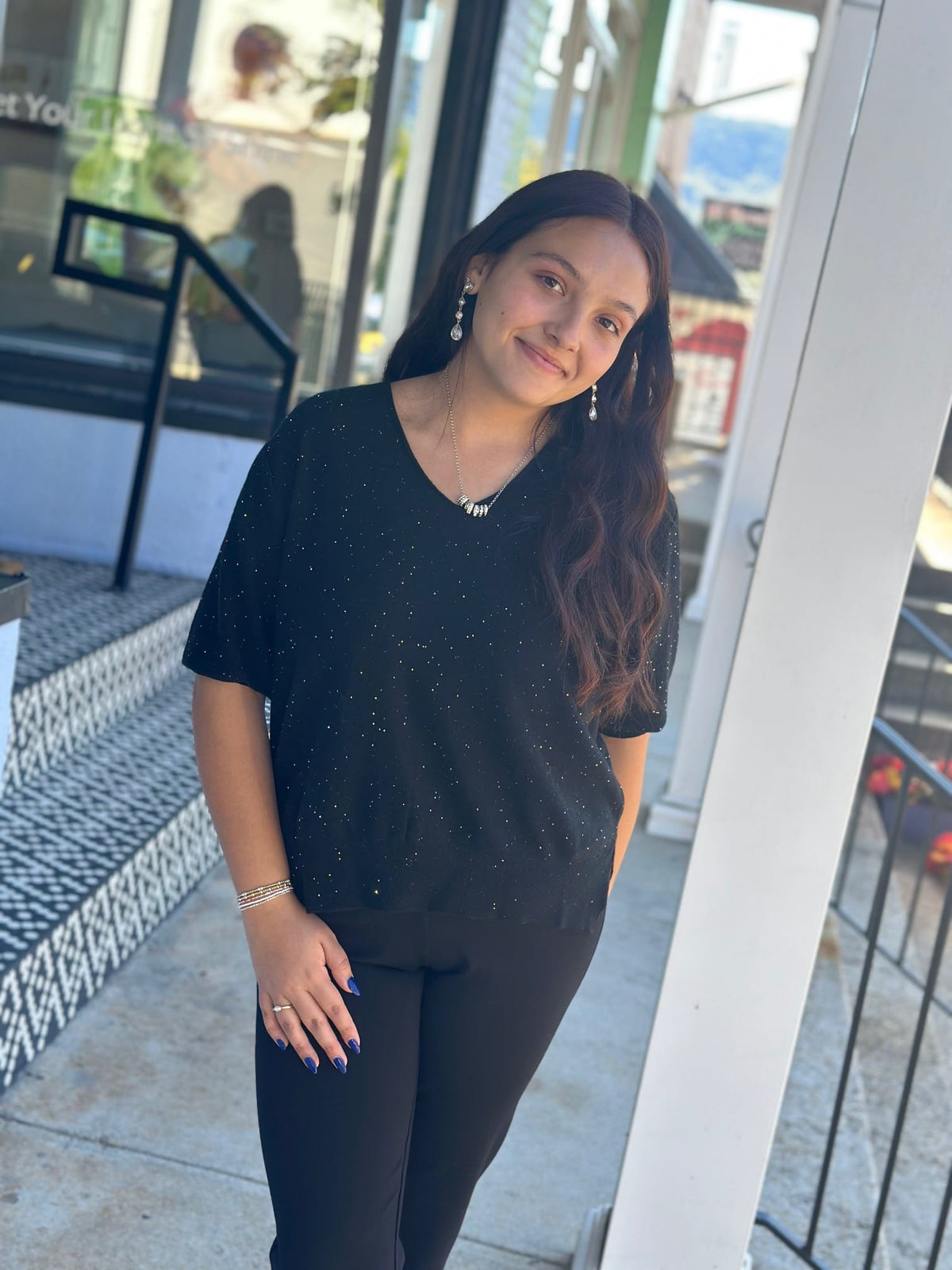 Black Knit Sweater with Scattered Sequin Detail, Black Modes Corwik Collections LLC BLACK 8302 / S