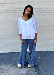 Blouse | Light Feminine White Tempo Paris Casual Top Large