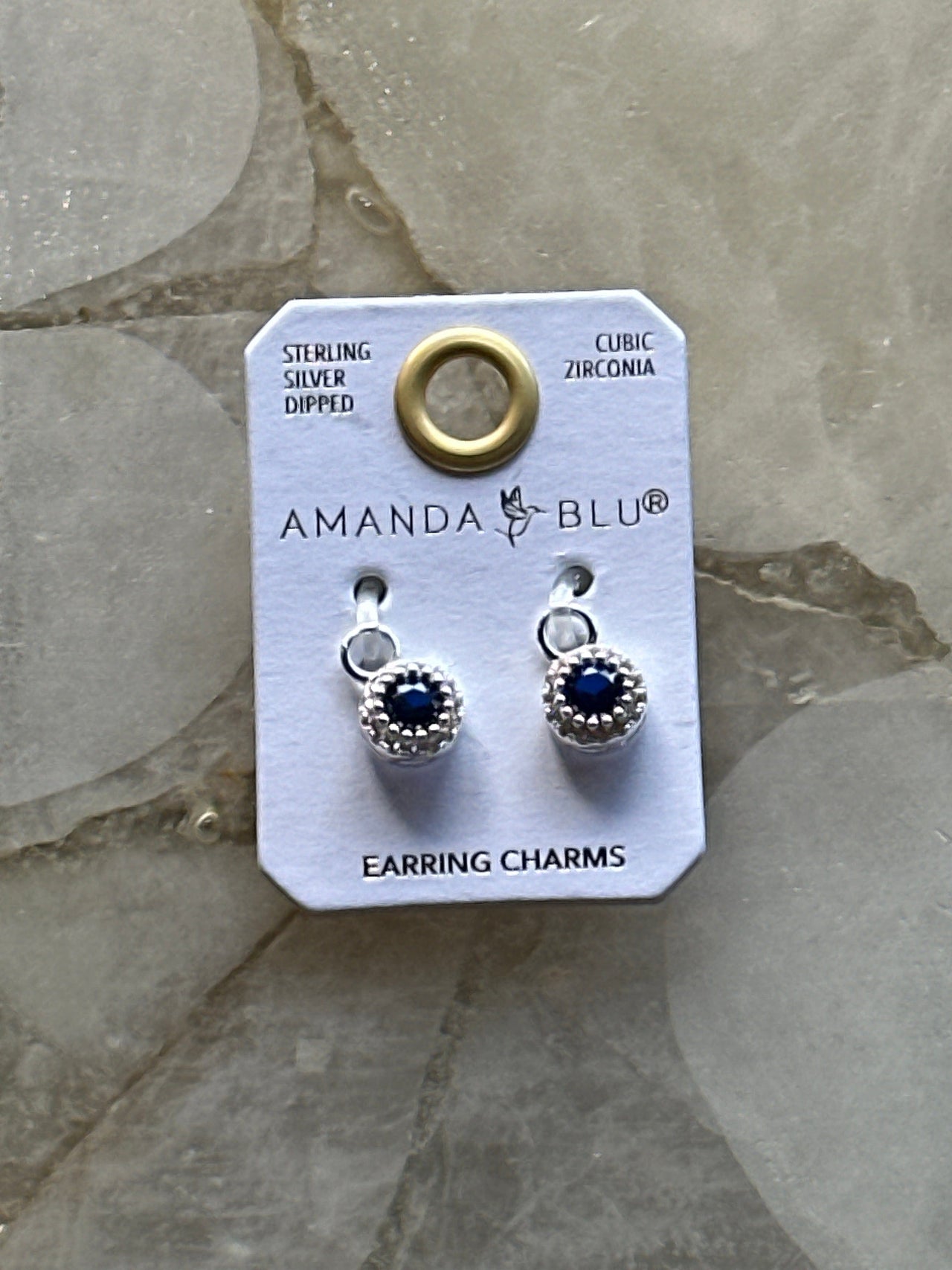 Blue CZ Halo Earring Charm Silver Amanda Blu Earrings