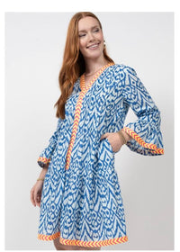 Thumbnail for Blue Ikat with Neon Trim Dress Ivy Jane