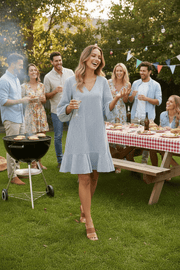 Blue Stripe Flounce Dress Maggy London Intl LTD Dress