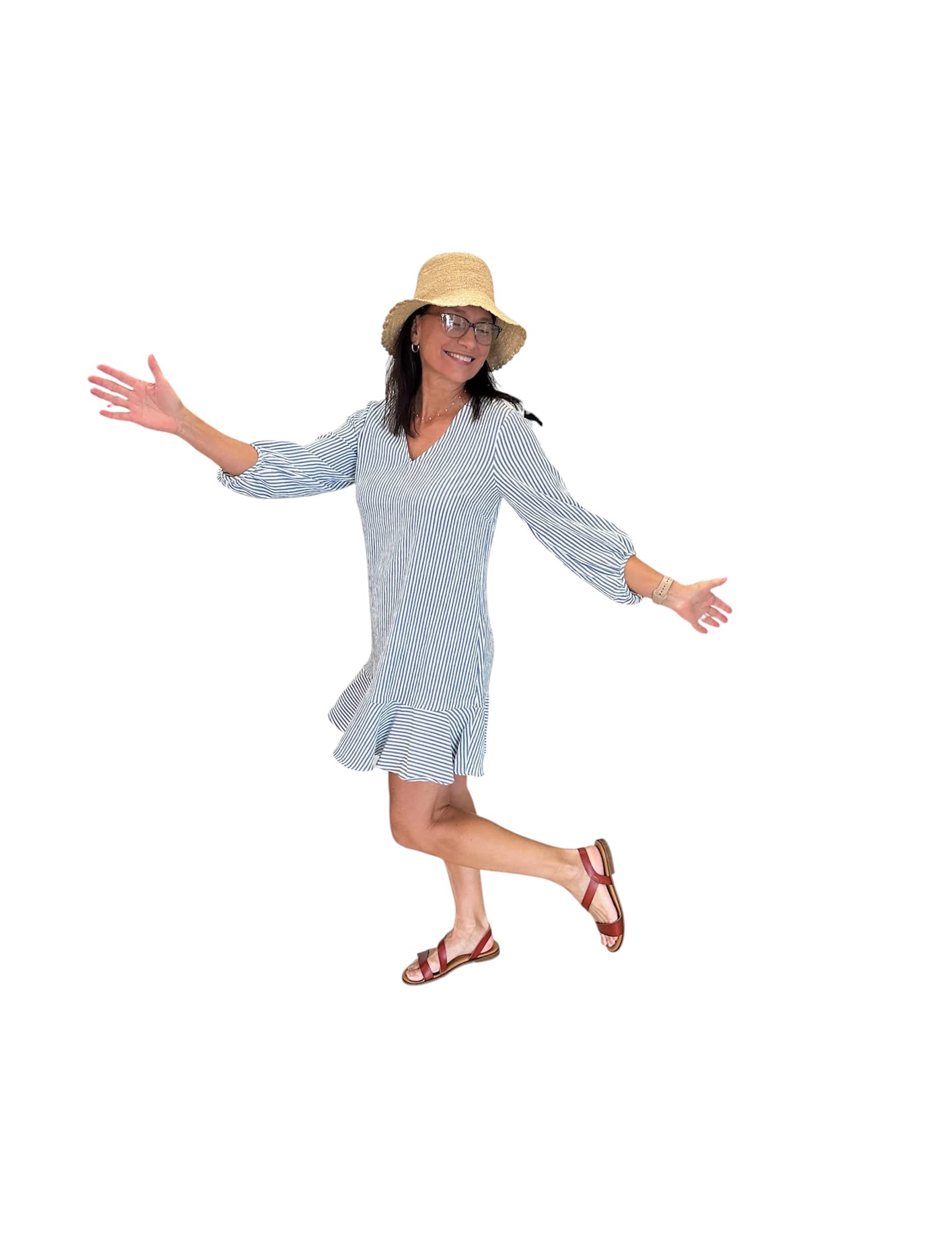 Blue Stripe Flounce Dress Maggy London Intl LTD Dress