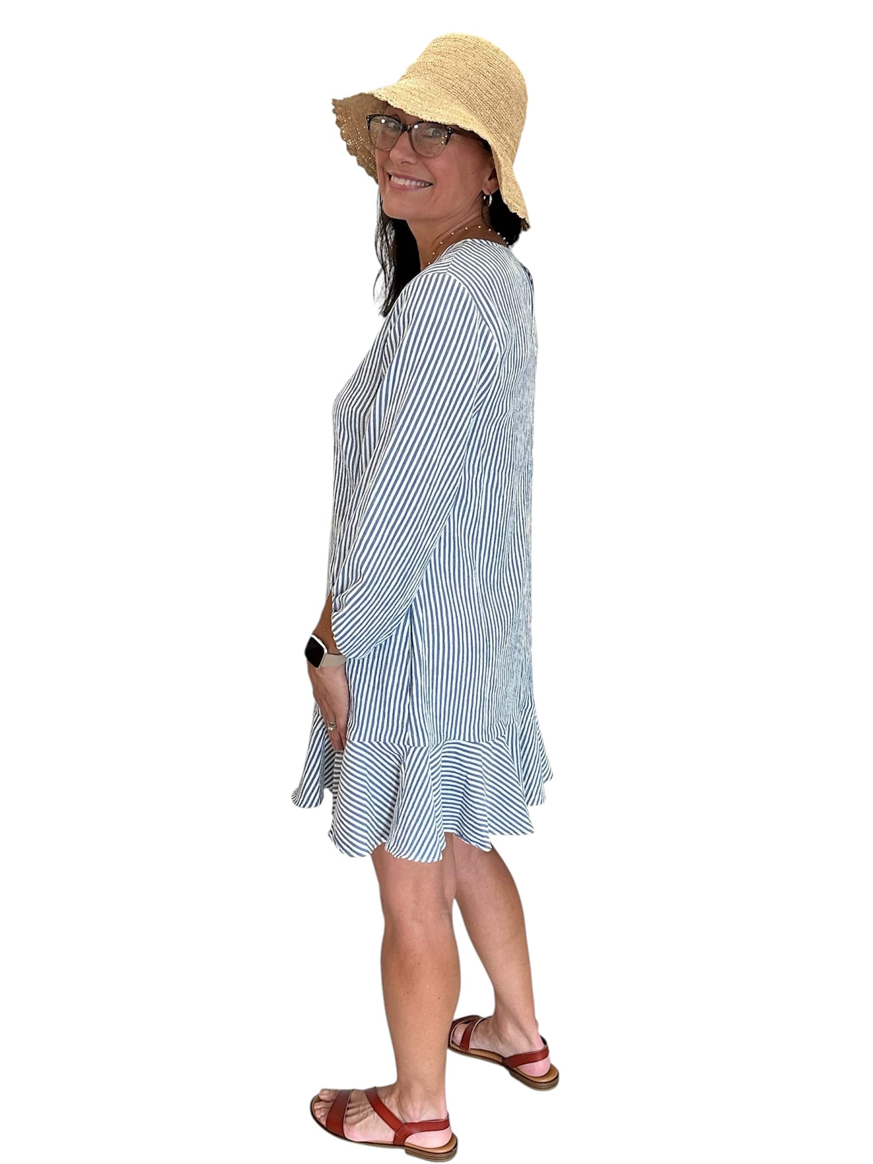 Blue Stripe Flounce Dress Maggy London Intl LTD Dress