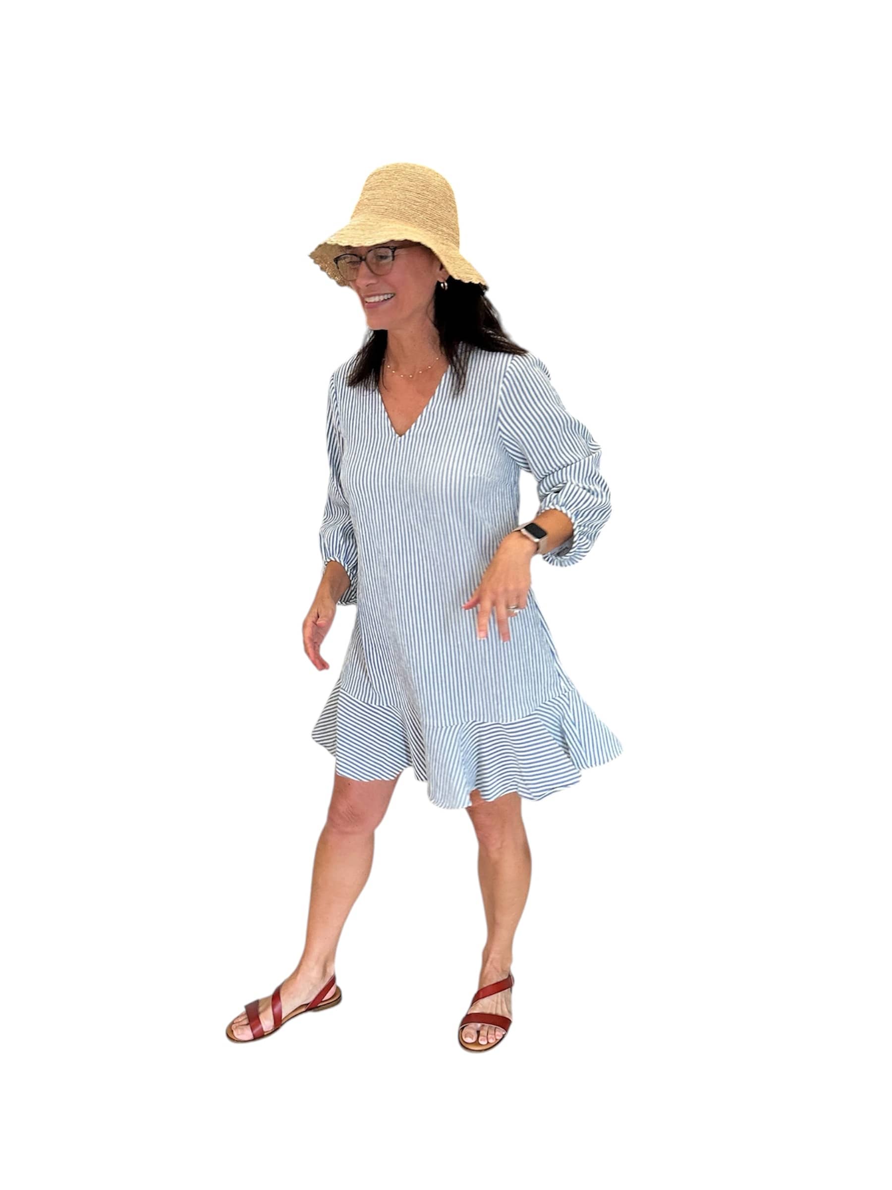 Blue Stripe Flounce Dress Maggy London Intl LTD Dress