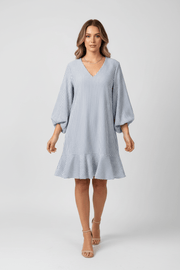 Blue Stripe Flounce Dress Maggy London Intl LTD Dress S