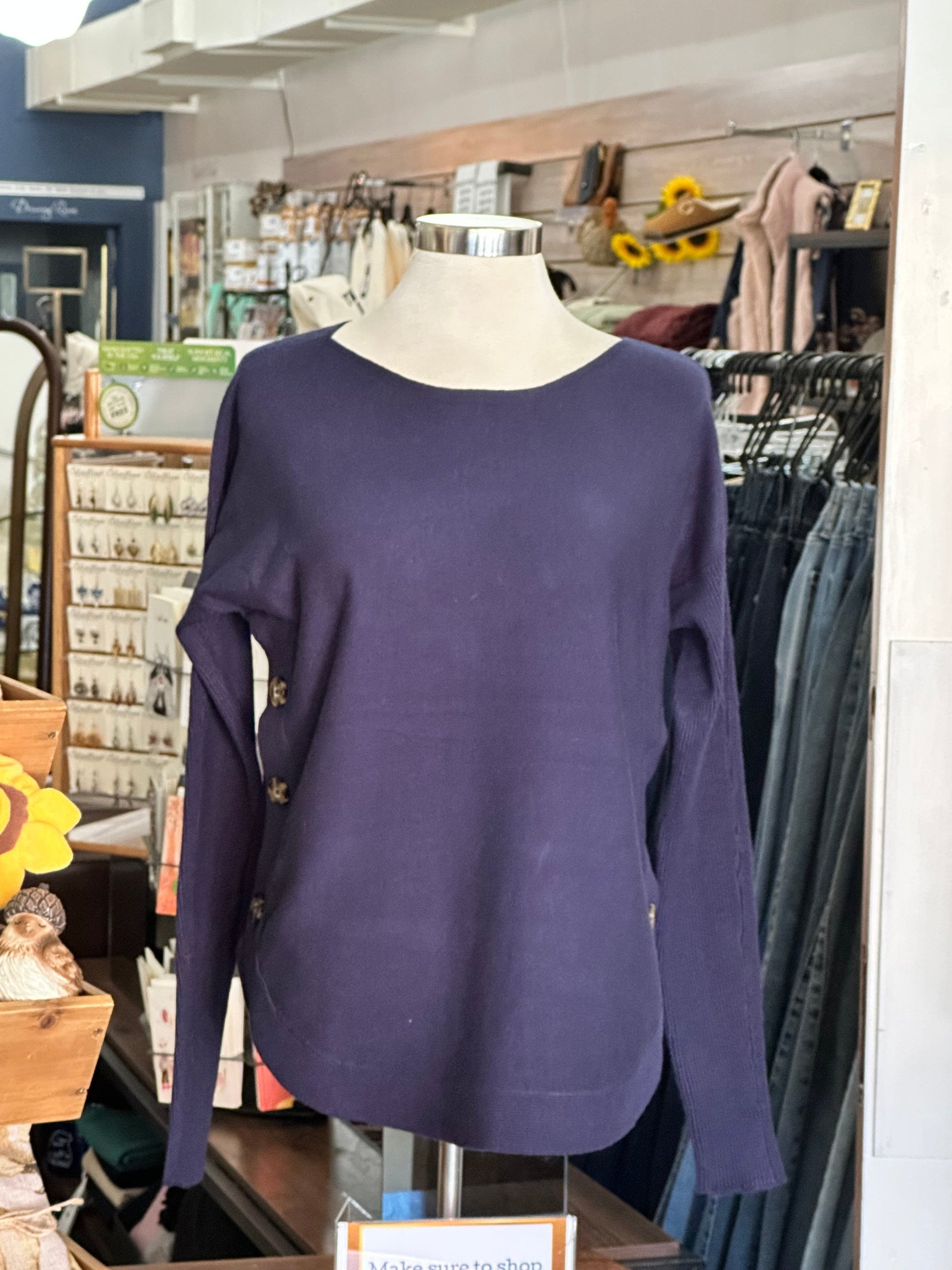 Boat Neck Sweater with Side Button Detail by Charlie B Charlie B Casual Top Small