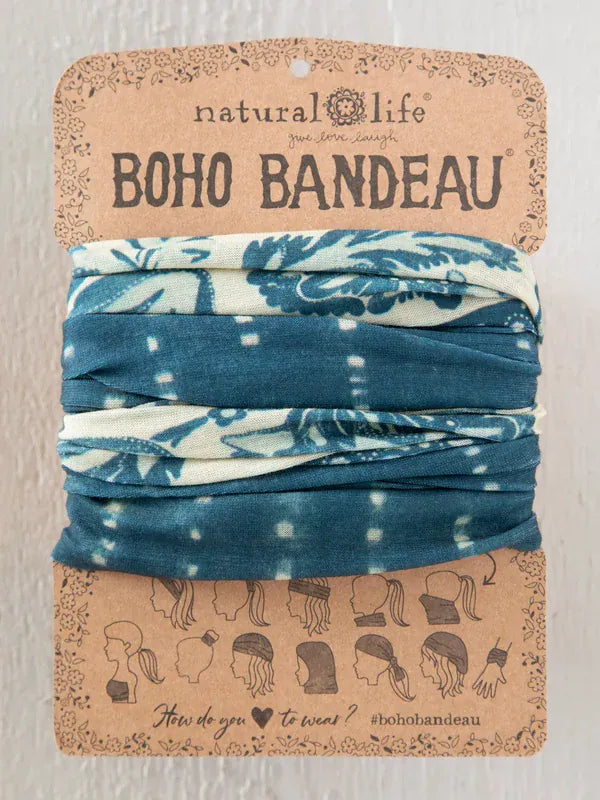 Boho Bandeau, Indigo Shibori Stripes Natural Life Hair Accessory