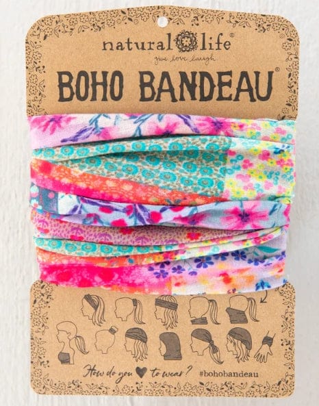 Boho Bandeau Pink Watercolor Patchwork Natural Life Hair Accessory