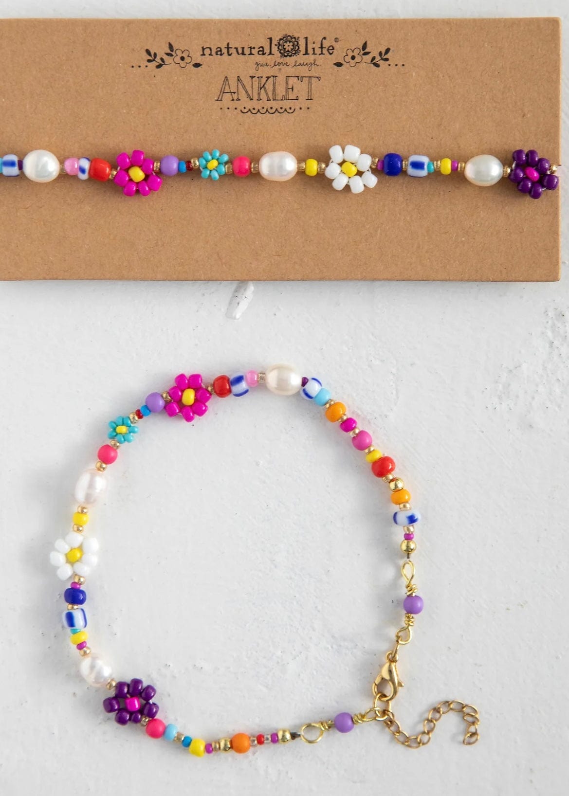 Boho Beaded Daisy and Pearl Anklet Natural Life Accessories