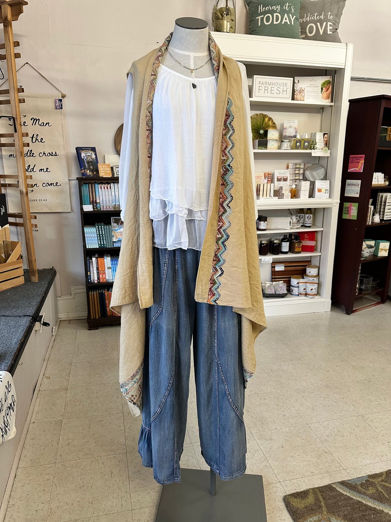 Boho Embroidered Vest with Sharkbite | One Size Pine Apparel Vest