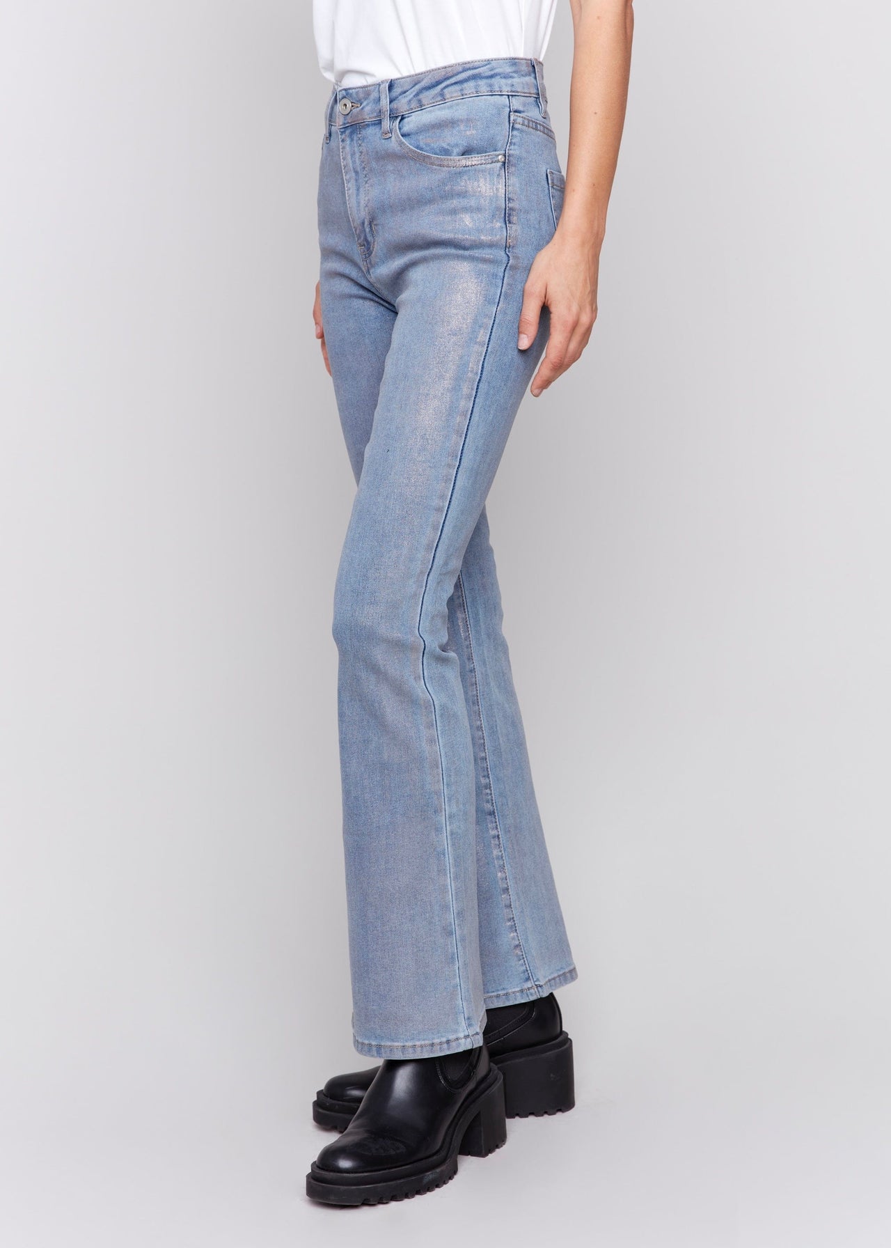 Bootcut Jean in Shimmer Silver Blue Mattie B's Gifts & Apparel 2