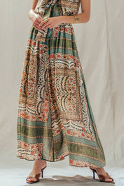 Botanical Bird Print Tencel Blend Maxi Skirt: MULTI / S-M-L:2-2-2 Urban Daizy