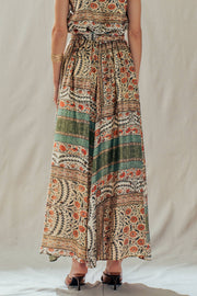 Botanical Bird Print Tencel Blend Maxi Skirt: MULTI / S-M-L:2-2-2 Urban Daizy