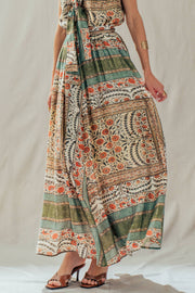 Botanical Bird Print Tencel Blend Maxi Skirt: MULTI / S-M-L:2-2-2 Urban Daizy