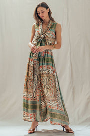 Botanical Bird Print Tencel Blend Maxi Skirt: MULTI / S-M-L:2-2-2 Urban Daizy
