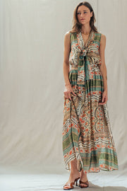 Botanical Bird Print Tencel Blend Maxi Skirt: MULTI / S-M-L:2-2-2 Urban Daizy