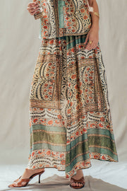 Botanical Bird Print Tencel Blend Maxi Skirt: MULTI / S-M-L:2-2-2 Urban Daizy