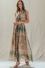 Botanical Bird Print Tie-Front Tencel Blend Top: MULTI / S-M-L:2-2-2 Urban Daizy